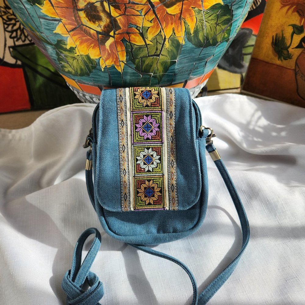 Blue Canvas Travel Crossbody Bag